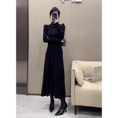 黑色针织连衣裙女2025秋冬新款