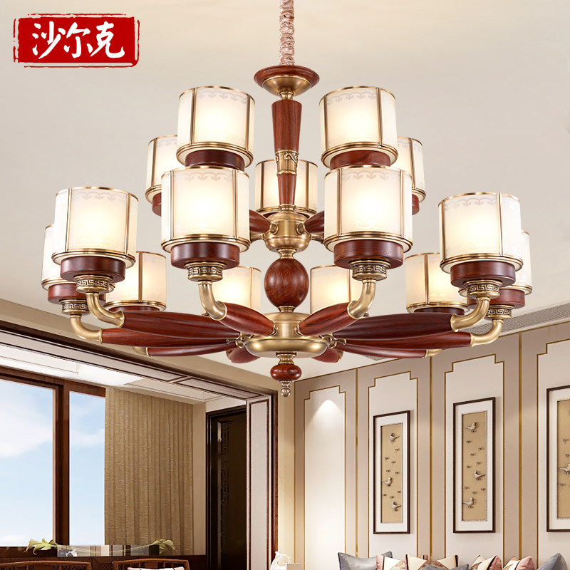 新中式吊灯全铜客厅灯别墅红木吊灯宫廷中式餐厅灯茶室灯具灯饰