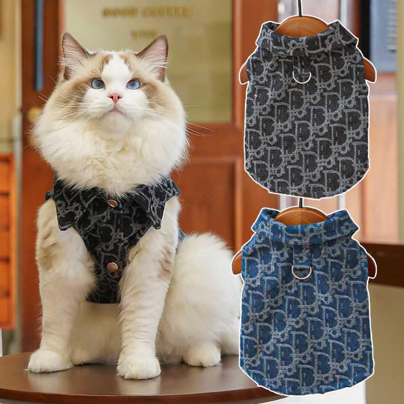 秋冬季提花牛仔衬衣宠物服装小狗狗猫咪衣服用品比熊泰迪牵引洋气