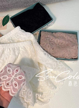 居家可外穿安全裤女防走光宽松打底裤短裤蕾丝钩花白色薄款不卷边