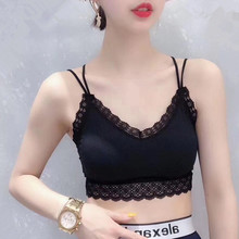 新款 欧洲站夏季 裹胸细交叉带美背冰丝抹胸蕾丝花边性感内衣带胸垫