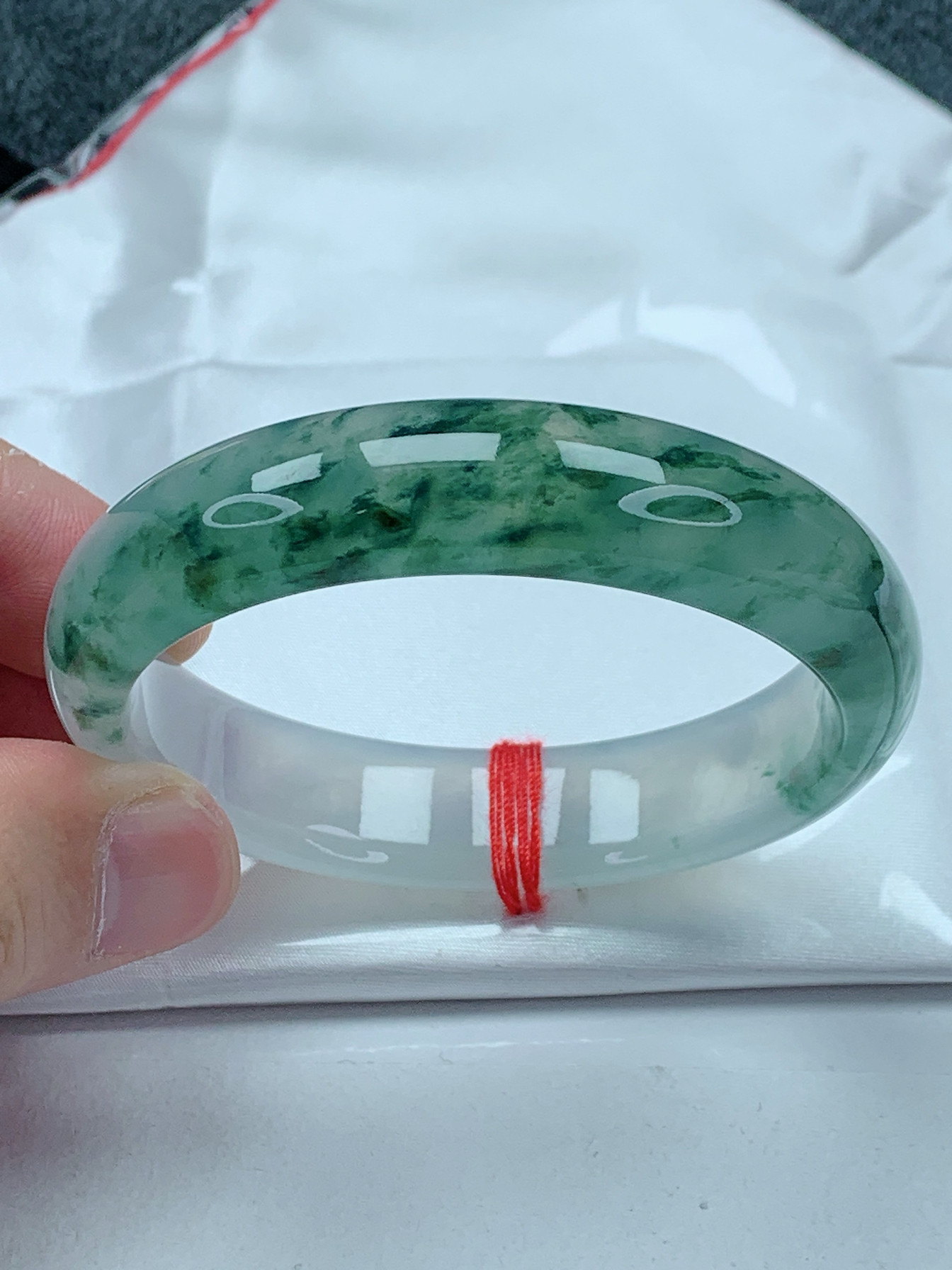 纯天然缅甸翡翠A货手镯-老坑冰种起光水墨飘花正圈56圈口女款HTD
