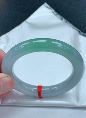 纯天然缅甸翡翠A货手镯-冰飘绿圆条起光手镯57圈口女款HT