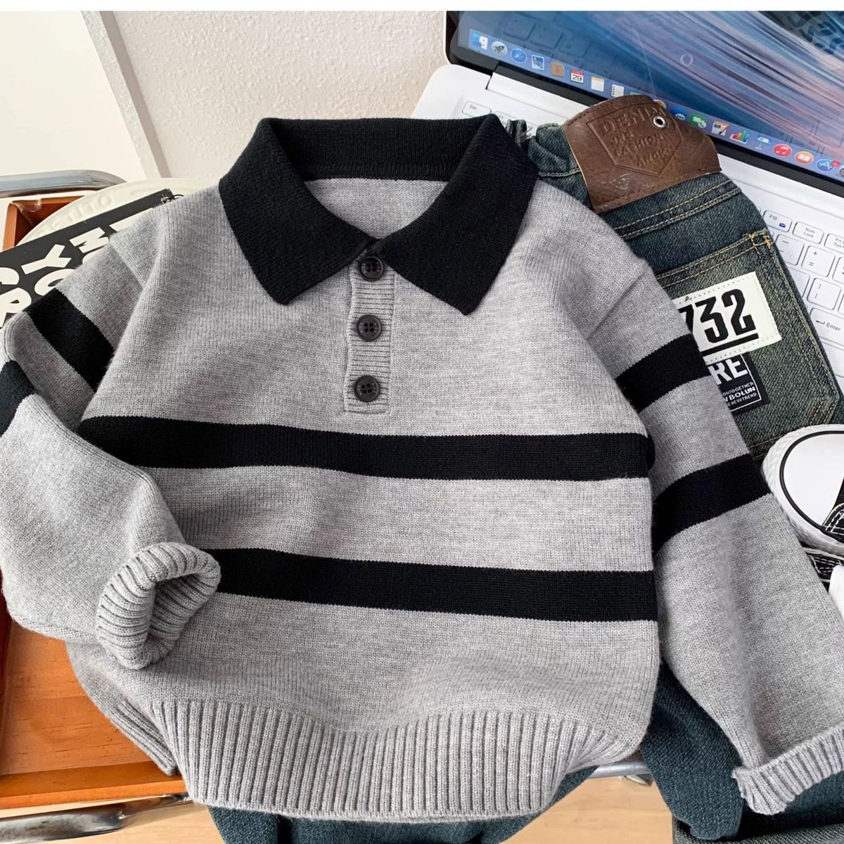 儿童polo翻领毛衣2025秋冬男童