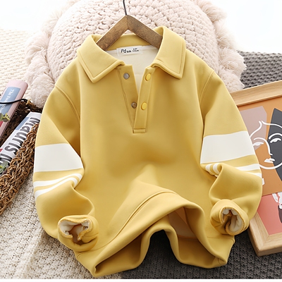 男童加绒翻领polo衫卫衣秋冬装