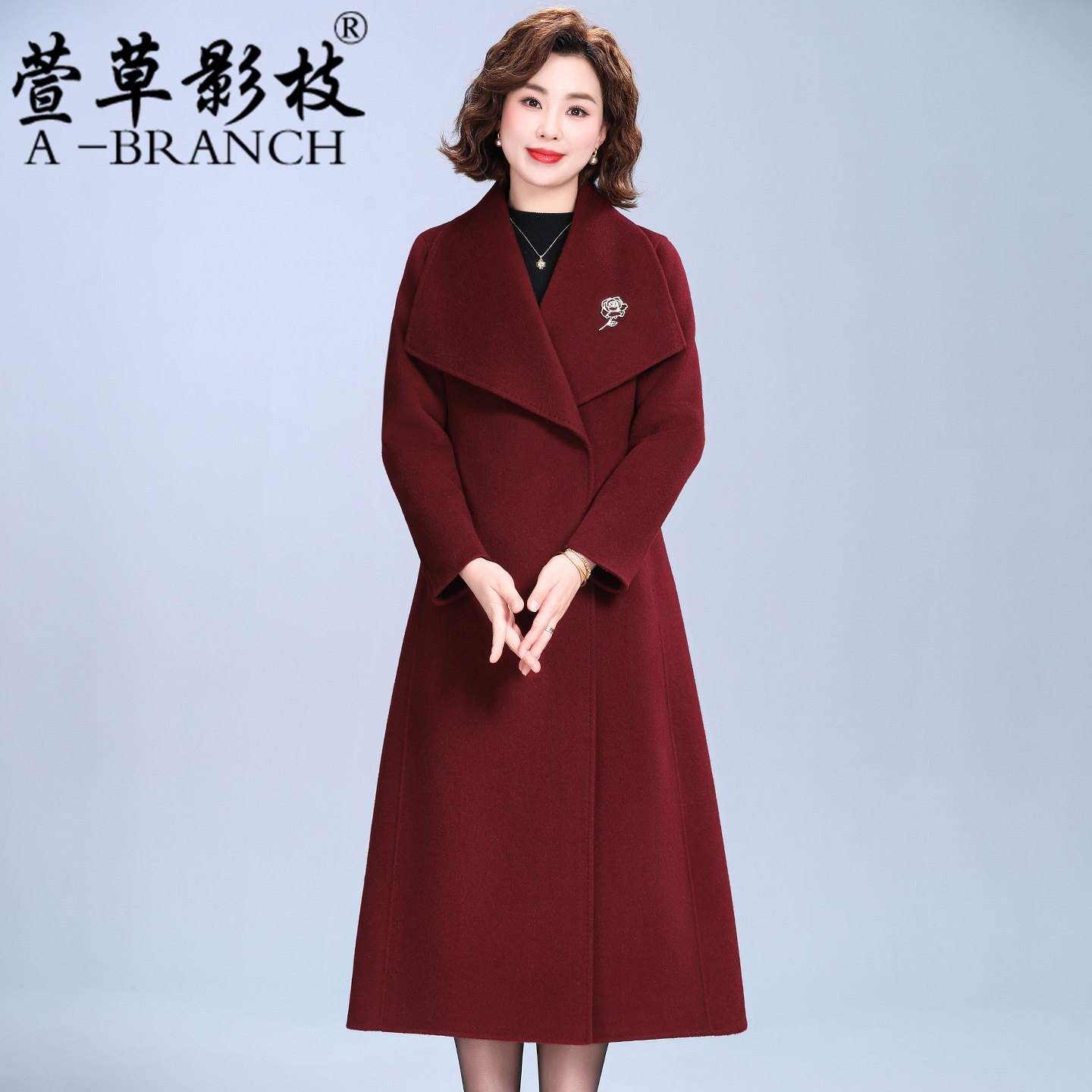 红色双面羊绒大衣女结婚礼服外套