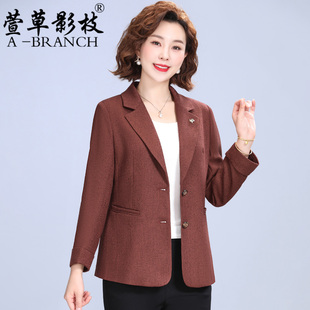中年妈妈装毛呢西装外套洋气秋冬季中老年气质修身女士小西服上衣