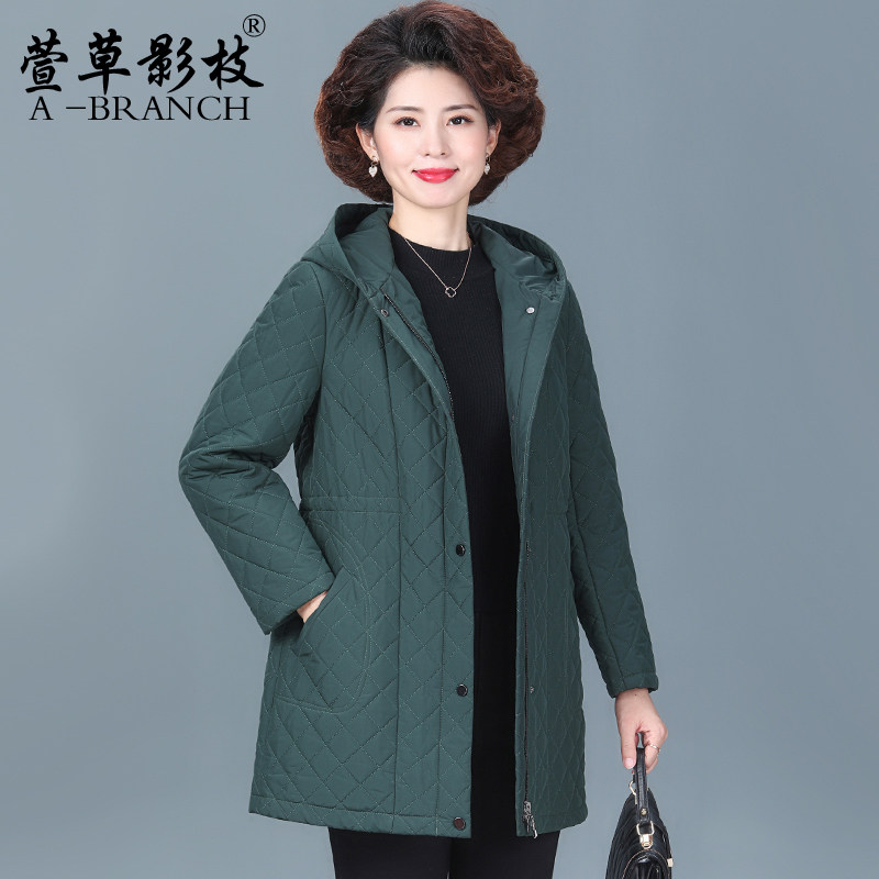 中老年人棉服女秋冬装连帽中长款妈妈装时尚棉衣大码品牌棉袄外套