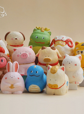 大美术馆十二生肖摆件猪兔猴牛属相龙年生日礼品桌面手办车载