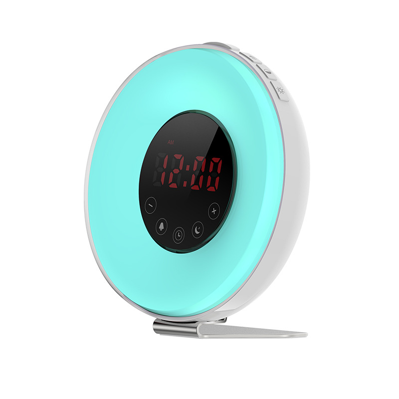 FM收音机自然铃声led闹钟 模拟日出日落氛围唤醒灯 床头充电台灯