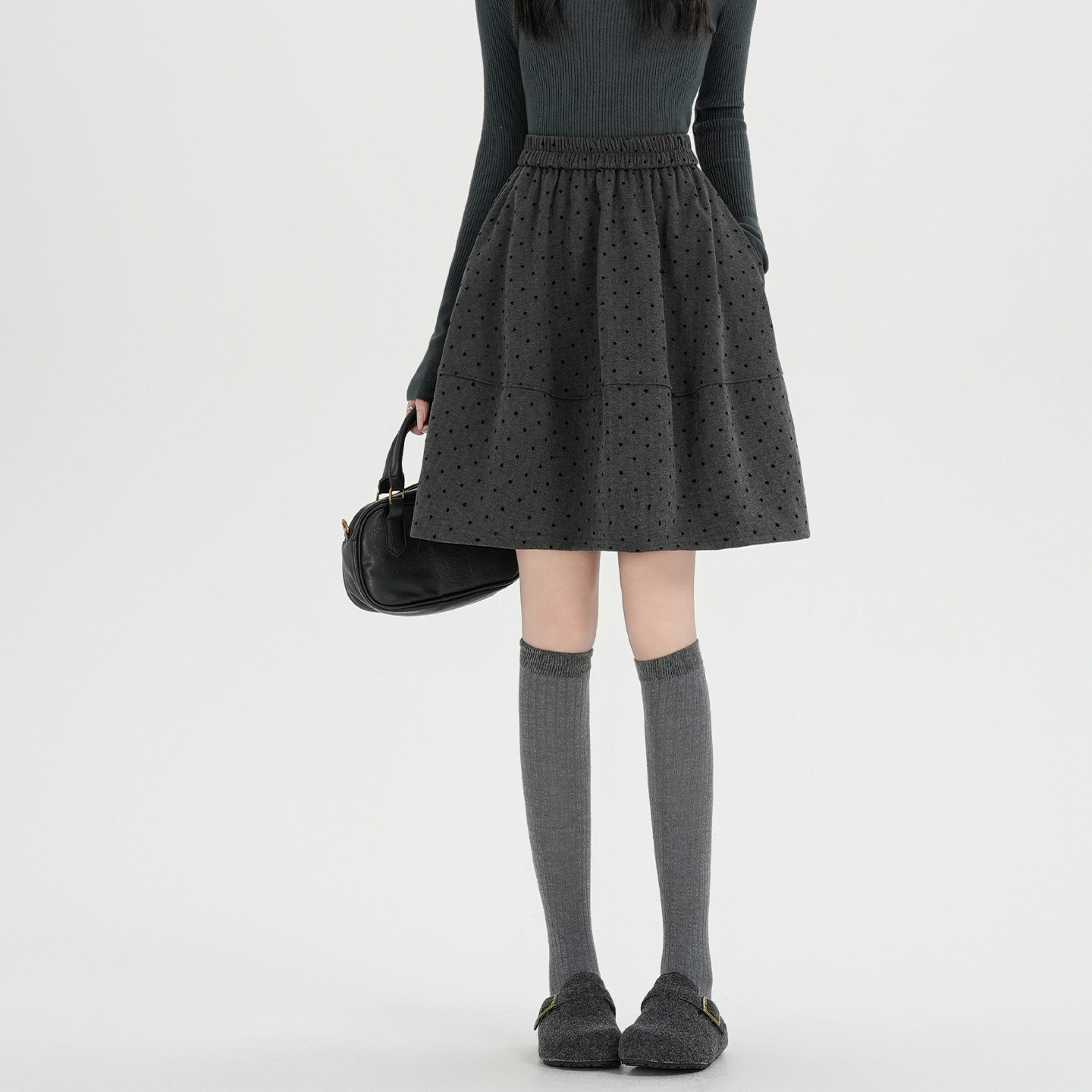 波点毛呢身裙女春秋2026新款裙A字裙高腰短裙中裙蓬蓬裙裙子0106u