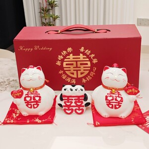 新婚礼物招财猫摆件赠新人送闺蜜朋友祝福新娘双喜临门伴手礼高级