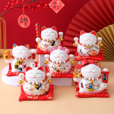 日式发财猫小摆件创意送礼品陶瓷工艺储存钱罐客厅办公装饰招财猫