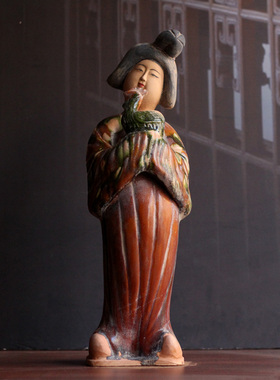 唐三彩陶瓷十二生肖仕女客厅书房博古架仿古陶俑装饰物古玩收藏品