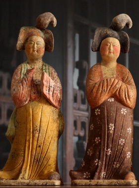 仿古彩绘陶俑摆件古玩收藏