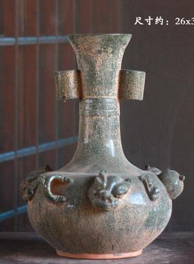 仿古瓷器青瓷壶摆件投壶汉代盛酒器桌面工艺品摆件古玩老物件收藏