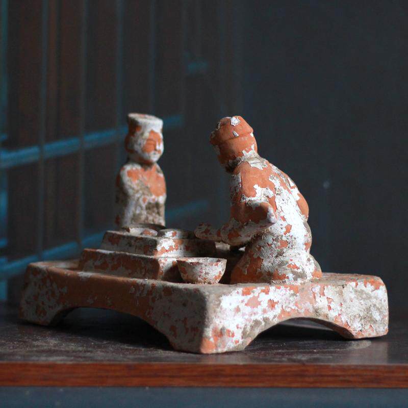 仿古陶俑摆件汉代下棋俑人物俑文物复制家居装饰品古玩收藏艺术品
