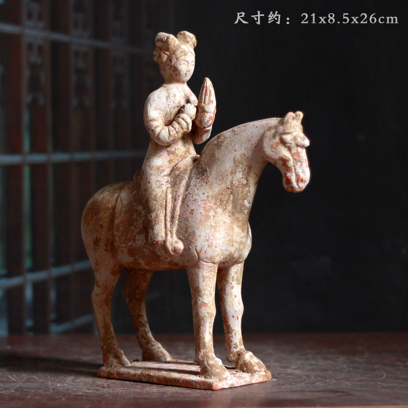仿古陶器摆设彩绘唐三彩马上人俑陶俑唐马摆件工艺品家居装饰品