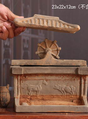 汉代陶器亭式灰陶井摆件高古水井老窑古玩古董老旧货复古装饰品