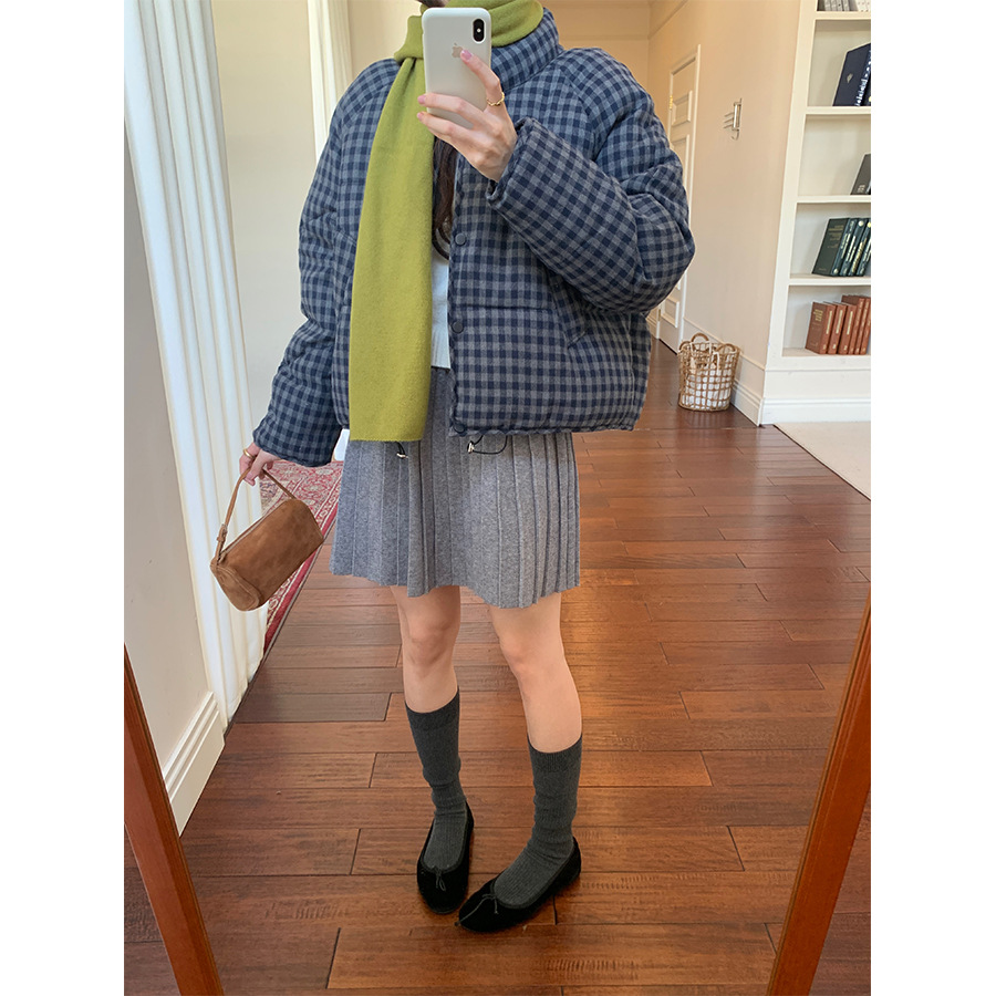韩系短款格子立领加厚棉服