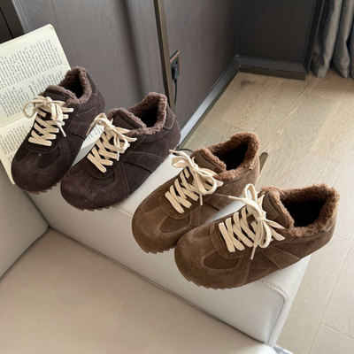 跟高3CM内增高厚底德训鞋女款2025新款冬季加绒保暖包跟休闲棉鞋