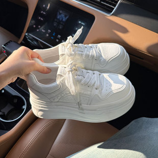 跟高5cm厚底小白鞋女款2025新款增高轻便小个子薄款两穿百搭板鞋