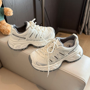 跟高5cm白色厚底老爹鞋2025秋冬新款加厚保暖增高百搭休闲运动鞋