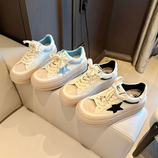 增高休闲百搭板鞋 爆款 女2025新款 跟高4cm复古小众红色厚底星星鞋