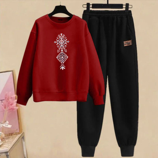 外贸出口清仓纯棉时尚休闲套装女秋冬宽松圆领卫衣阔运动两件套潮