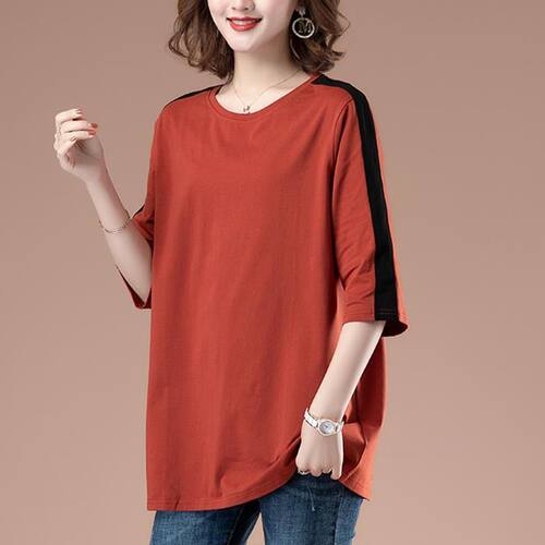 100%纯棉七分袖T恤衫女