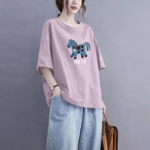 半袖 休闲时尚 上衣 t恤宽松夏装 外贸清仓出口100%纯棉女士气质短袖