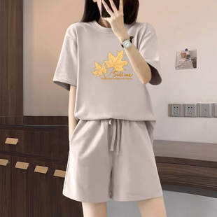 短裤 外贸出口清仓100%纯棉休闲运动套装 宽松短袖 大码 两件套 女夏季