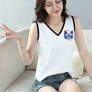 外贸出口清仓捡漏100%纯棉夏季 吊带背心 V领撞色上衣百搭气质无袖