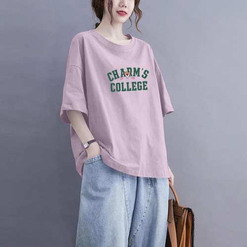 100%纯棉短袖字母t恤女夏季