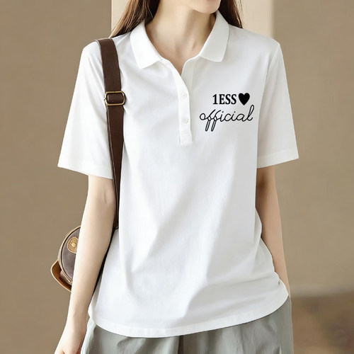 100%纯棉翻领短袖t恤女