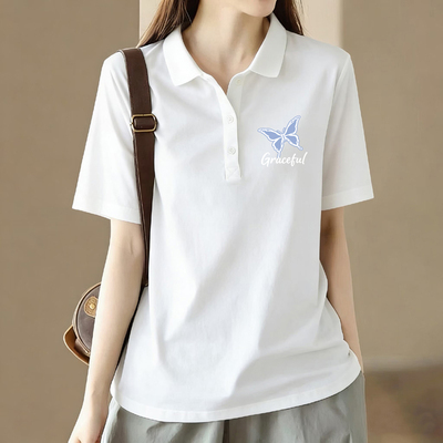100%纯棉polo衫短袖t恤女夏