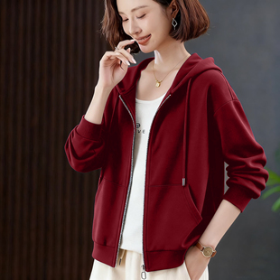 宽松慵懒风外套上衣 韩版 100%纯棉拉链开衫 连帽卫衣女2025秋冬新款