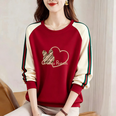 圆领长袖拼接休闲气质减龄上衣