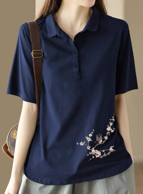 外贸大牌清仓100%纯棉POLO领短袖T恤女夏季文艺百搭显瘦大码上衣