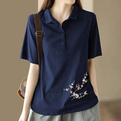 100%纯棉POLO领短袖T恤女夏季