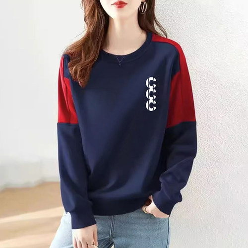 时尚撞色纯棉圆领卫衣减龄显瘦