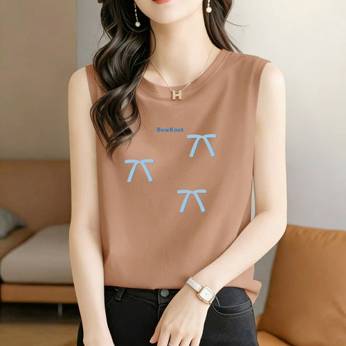 蝴蝶结印花纯棉无袖背心女