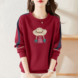 外贸出口品牌清仓纯棉时尚 减龄百搭休闲打底上衣 气质卫衣女秋长袖