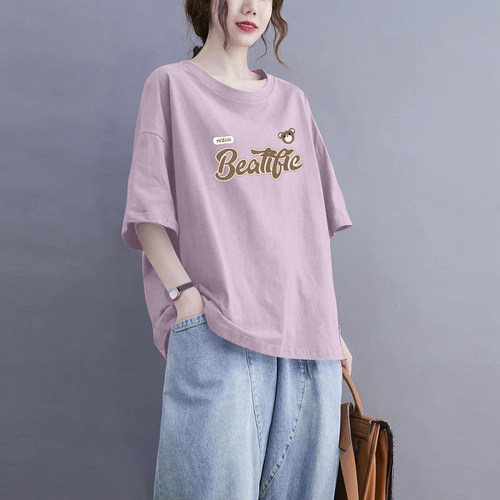 100%纯棉短袖t恤女休闲上衣