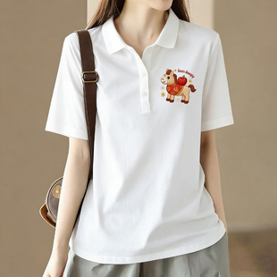 洋气polo衫 宽松时尚 上衣 t恤女夏装 外贸出口清仓100%纯棉翻领短袖