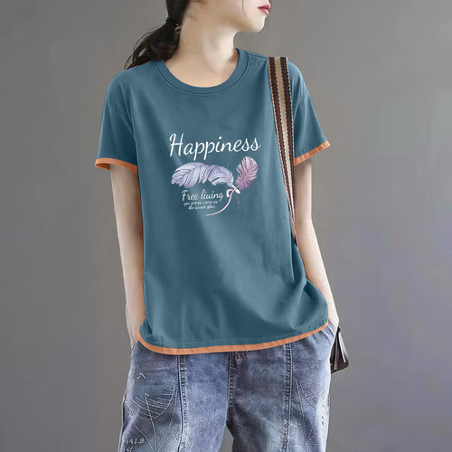 100%纯棉短袖t恤女休闲夏