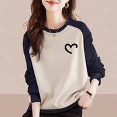 外贸出口原单女装 上衣 拼色纯棉卫衣秋冬洋气减龄宽松长袖 韩版 时尚