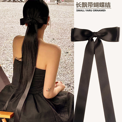 仙美超长飘带蝴蝶结发饰发夹顶夹法式少女丝带发卡后脑勺头饰发带