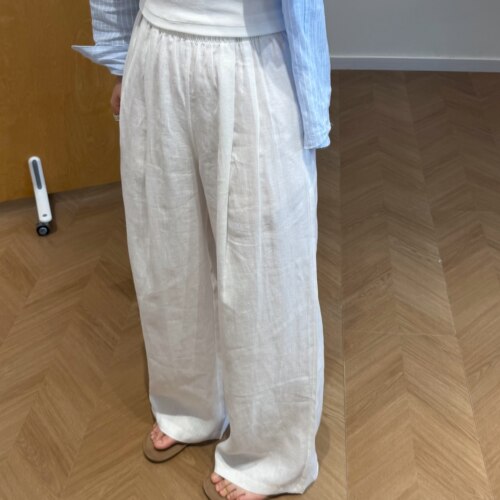 【柳条儿】夏季刚需！慵懒松弛感 夏季透气文艺清新风亚麻阔腿裤