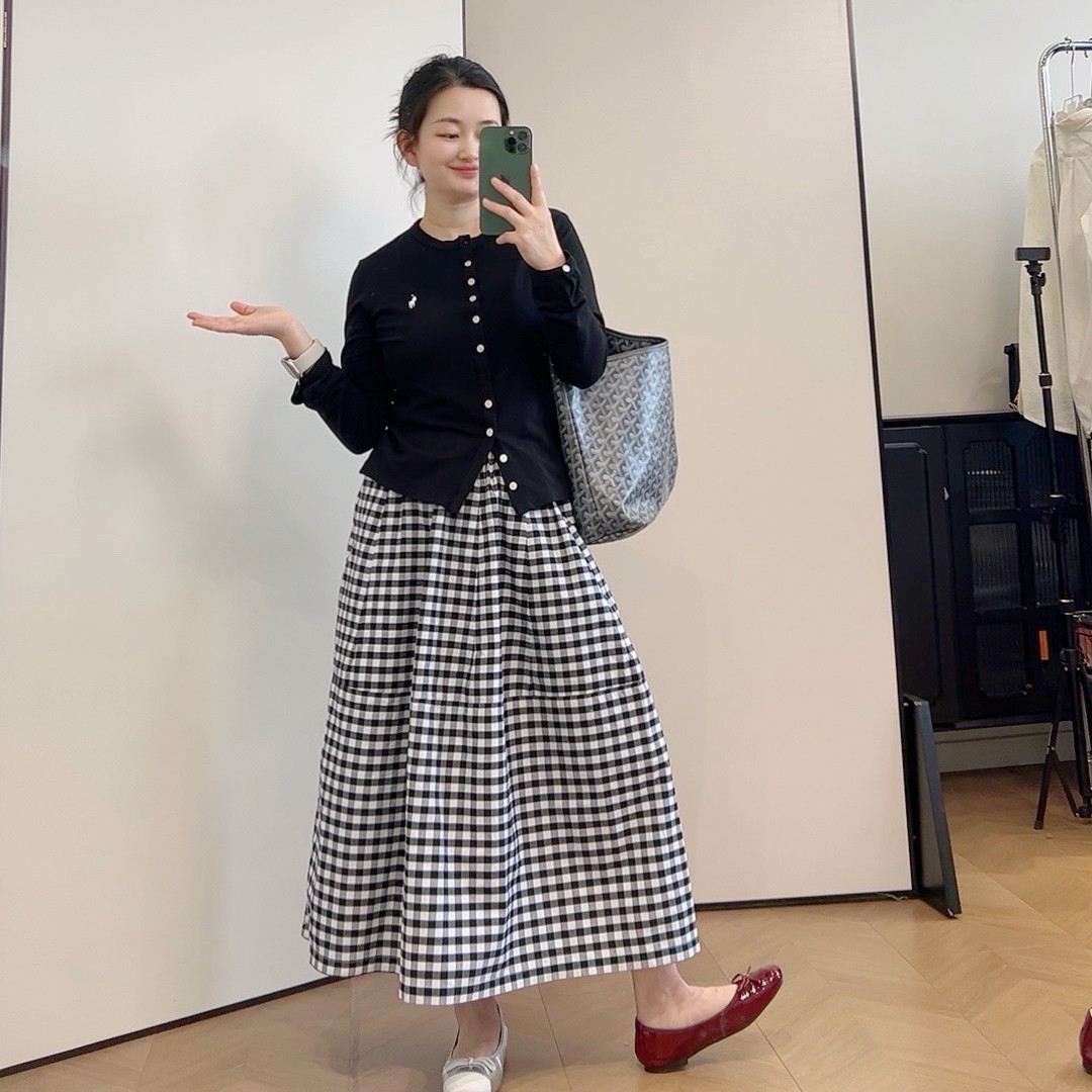 【柳条儿】高智风 女春夏纯棉格子裙蓬松伞半身裙 纯棉里子布时尚